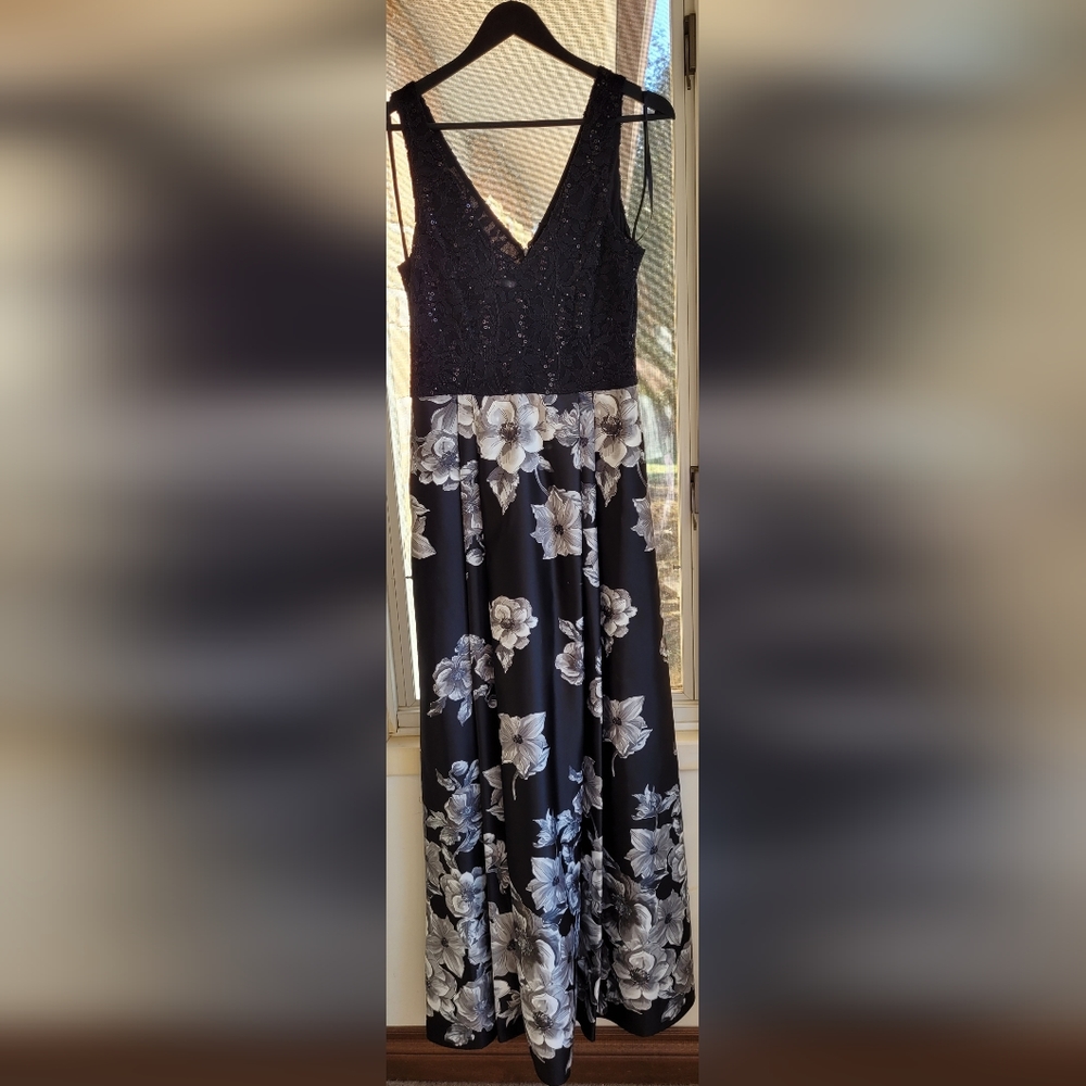 Formal Dress, Black & White Floral Print